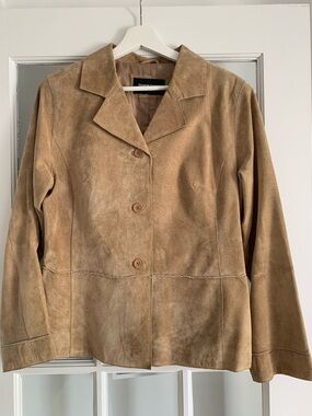 Brandon Thomas Tan Genuine Suede Button-Front Blazer
